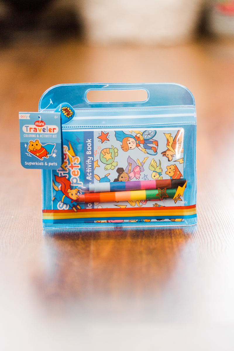 Ooly Mini Traveler Coloring + Activity Kit - Superkids & Pets
